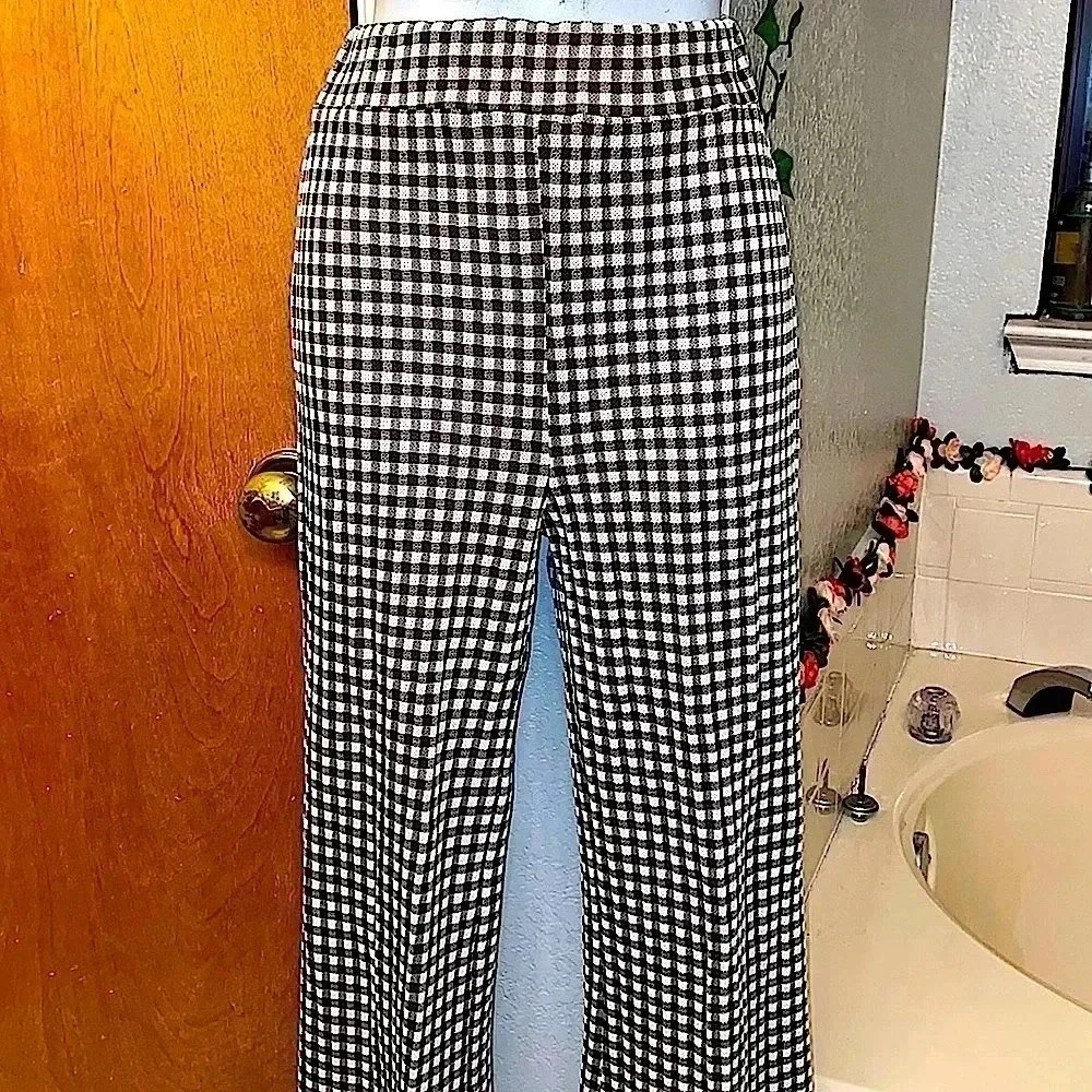 Vintage Checkered Flared Trousers